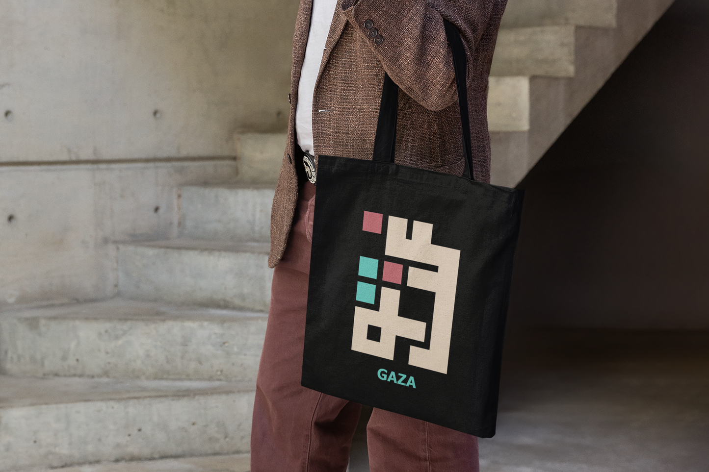 Tote bag sort med motiv Gaza